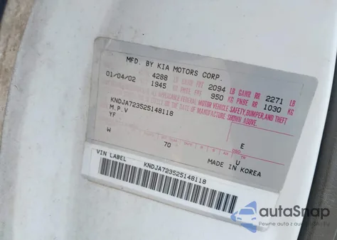 2002 Kia Sportage z USA, uszkodzony, nr VIN KNDJA723525148118